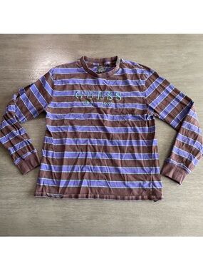 Vintage GUESS Brown & Lavender Striped Long Sleeve Tee with Logo
